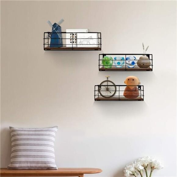 Floating Shelves Wall Mounted Set of 3, Hanging Storage Shelf for Bathroom - Picture 3 of 7